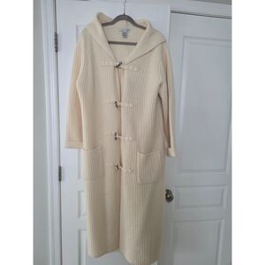 Jillian Jones Cream Lambswool Angora Long Hooded Duffle Cardigan Sweater XL